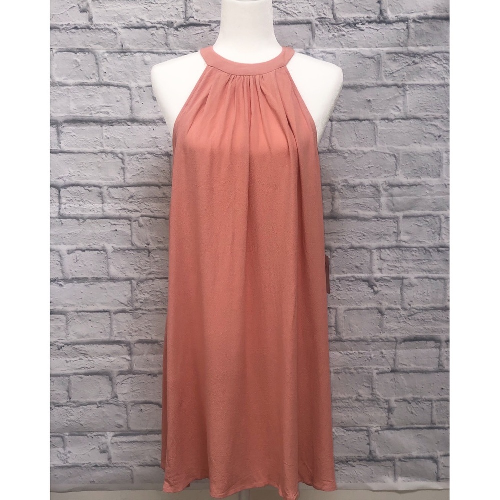 Peach high neck sleeveless dress